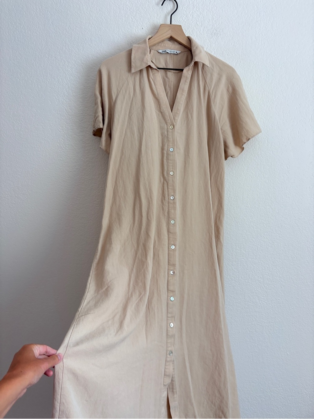Zara Cream Button-Front Midi Shirt Dress - Picture 5 of 9